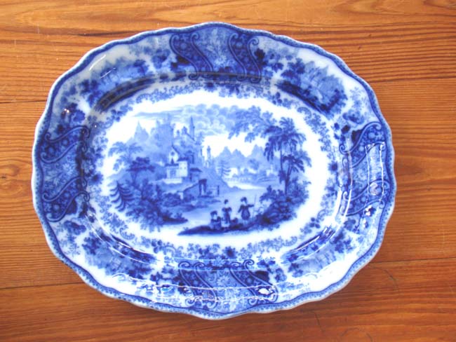 A beautiful late 19th century "Flow Blue" serving platter by Burgess & Leigh, Middleport, Staffordshire, England